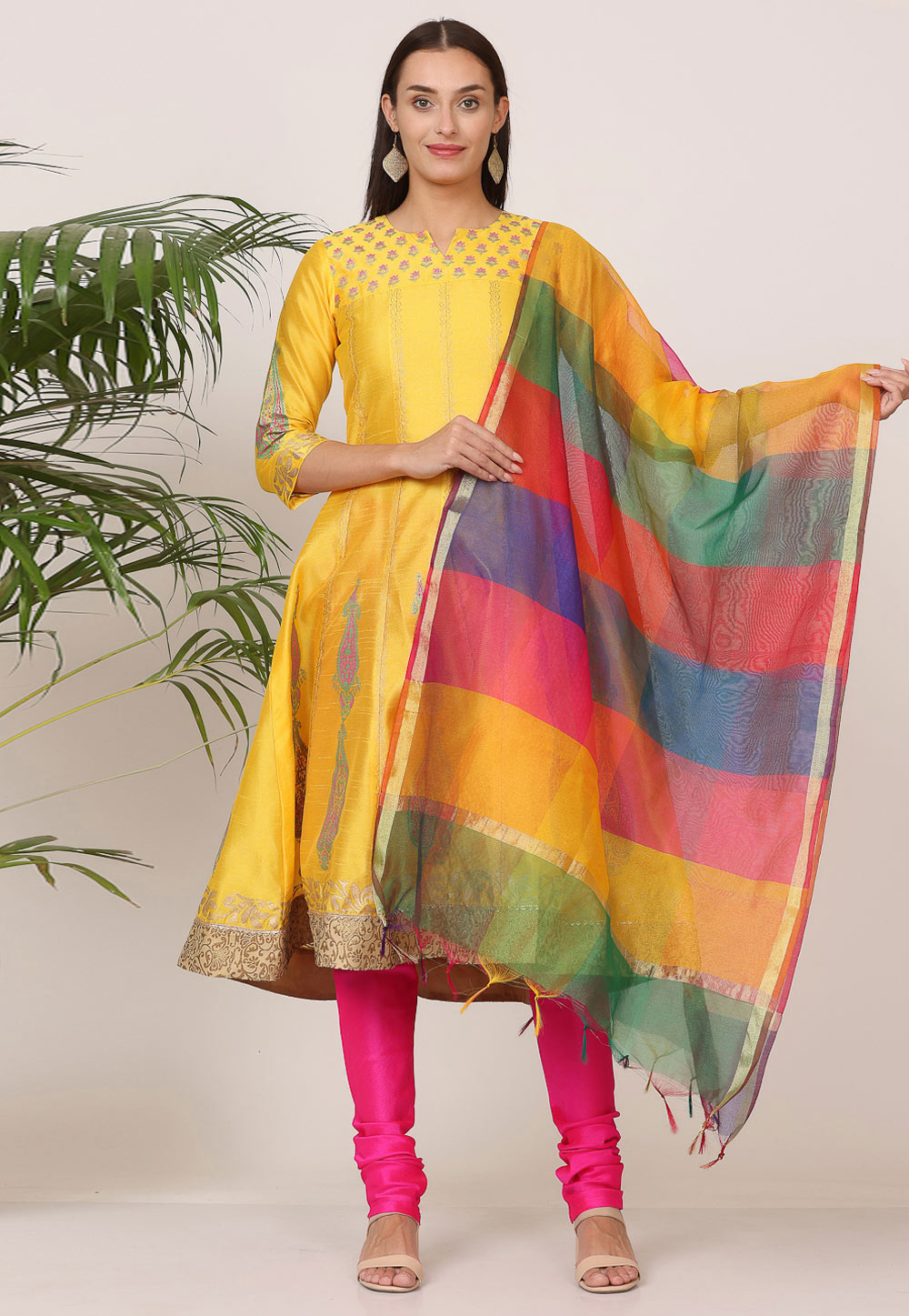 Yellow Silk Readymade Churidar Suit 305510