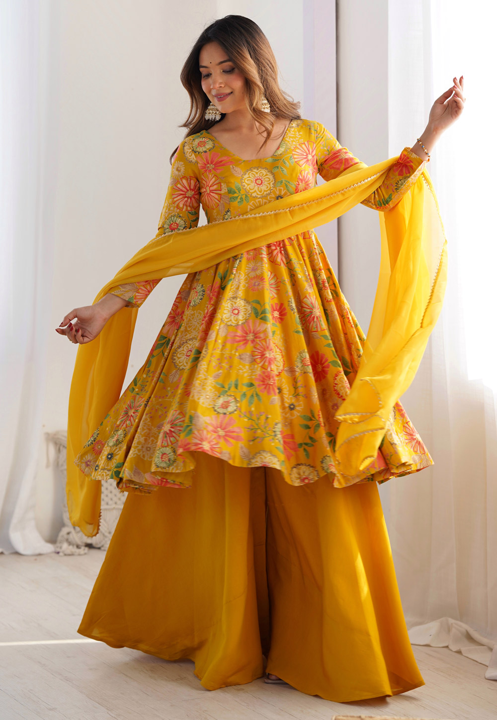 Yellow Silk Readymade Pakistani Suit 306343