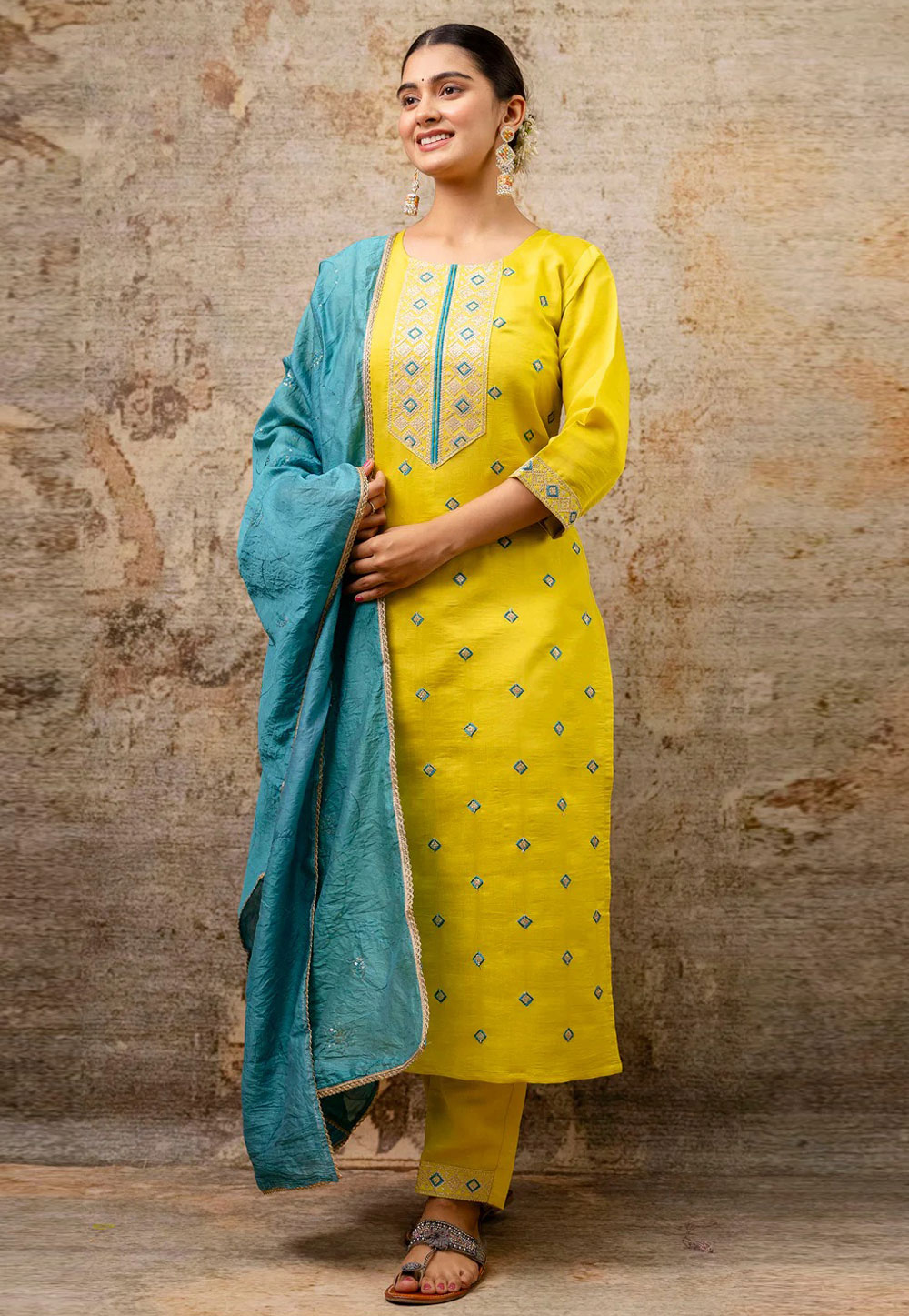 Yellow Silk Readymade Pakistani Suit 309263