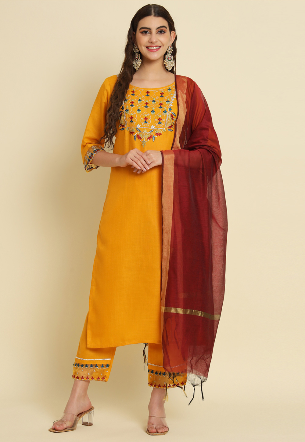 Yellow Silk Readymade Pakistani Suit 310183
