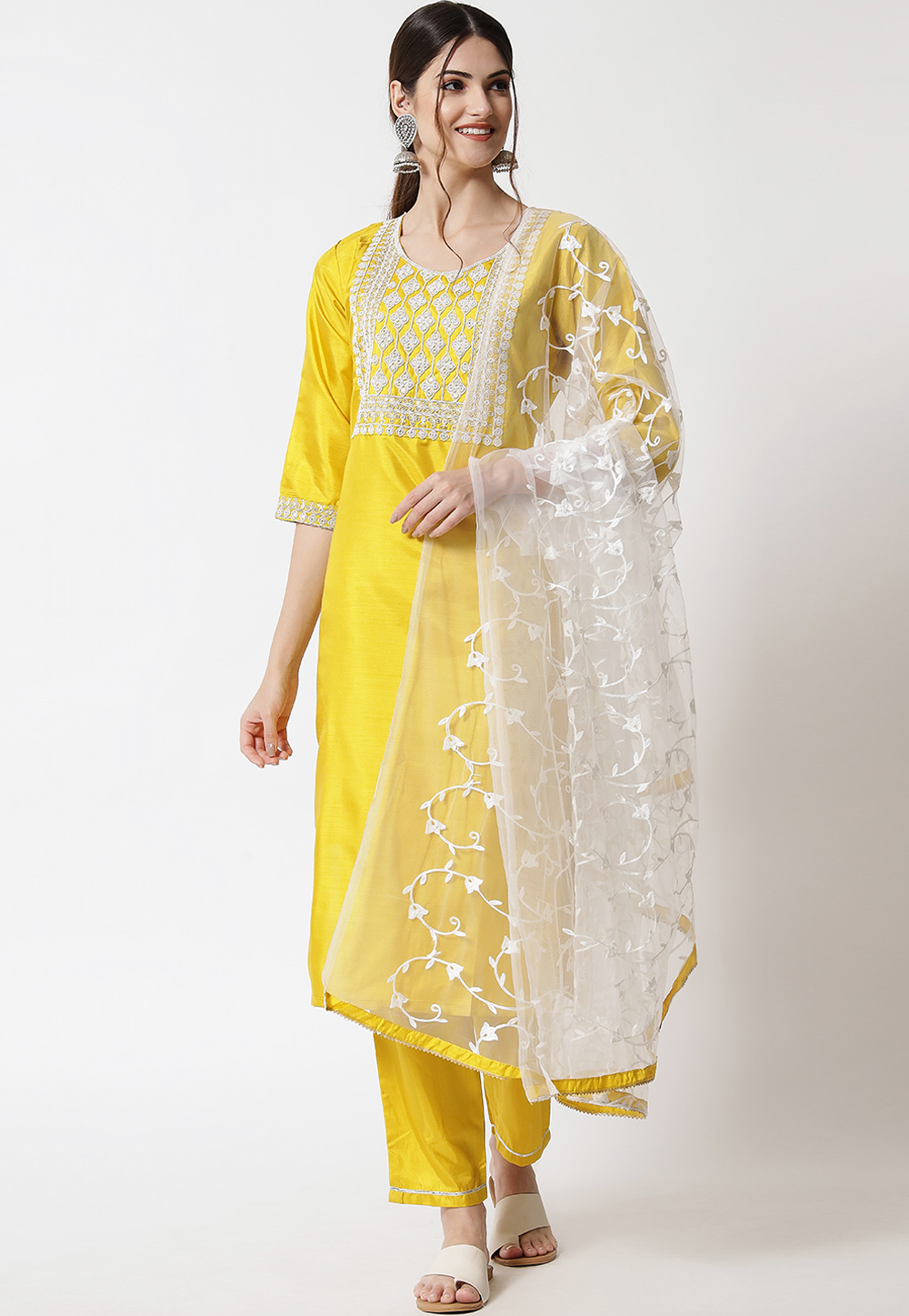 Yellow Silk Readymade Pakistani Suit 310187