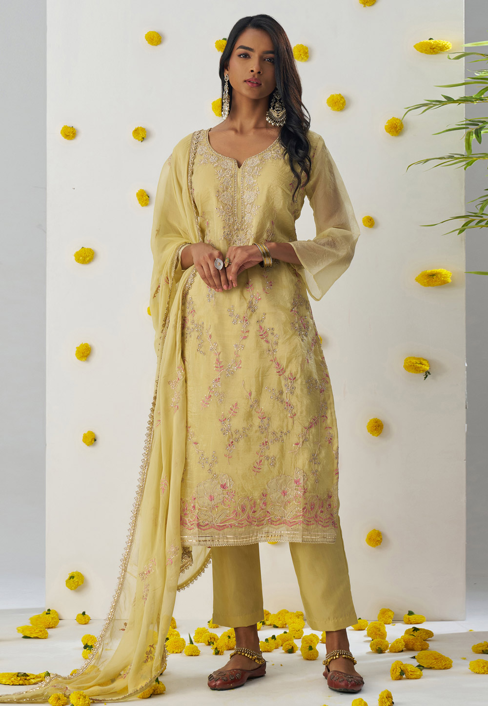 Yellow Silk Readymade Pakistani Suit 309300
