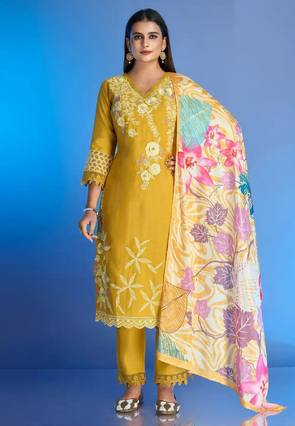 Yellow Silk Readymade Pant Style Suit 289014