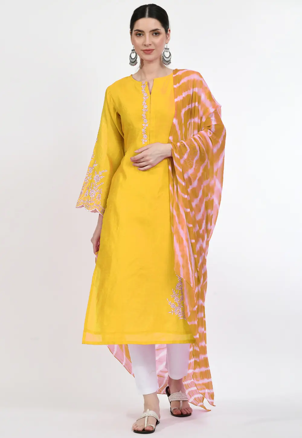 Yellow Silk Readymade Pant Style Suit 299409