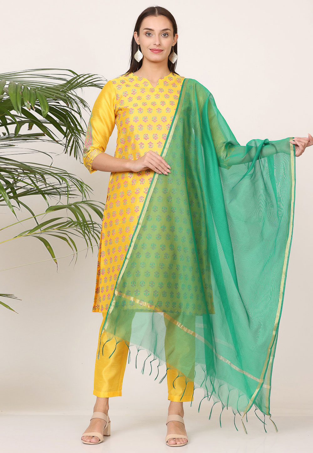 Yellow Silk Readymade Pant Style Suit 305515