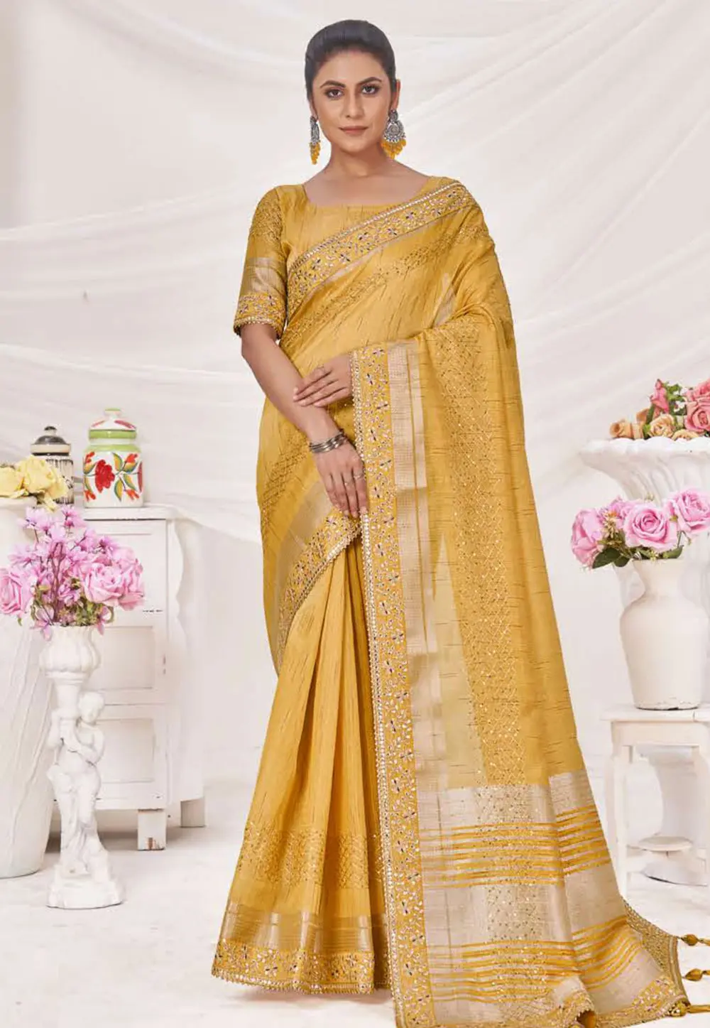 Yellow Silk Saree With Blouse 301710