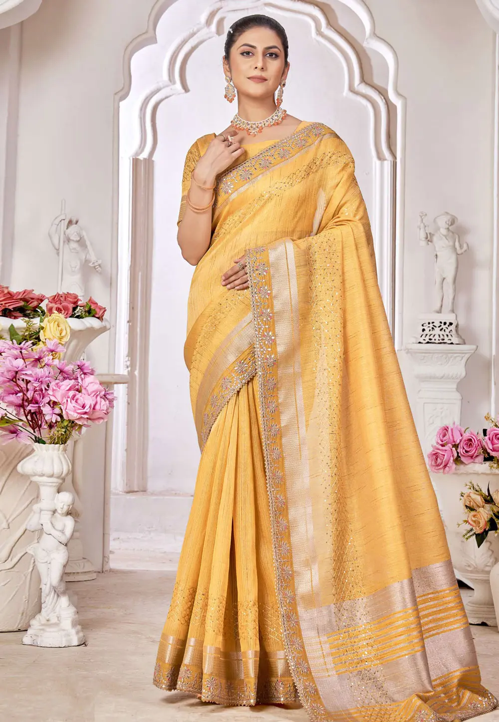 Yellow Silk Saree With Blouse 301728