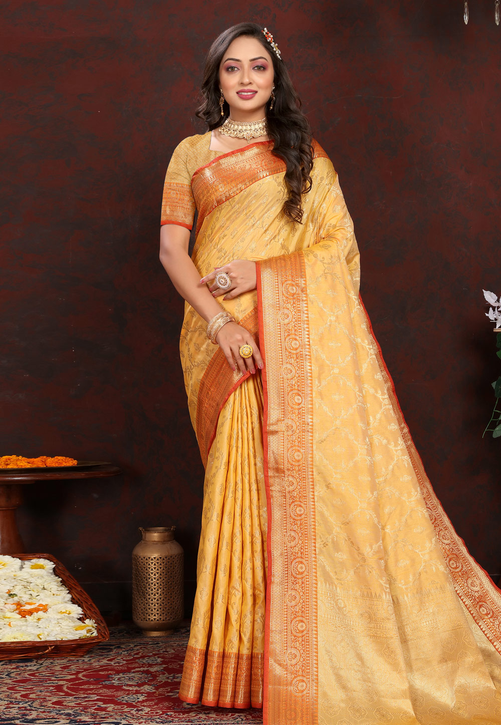 Yellow Silk Saree With Blouse 286296
