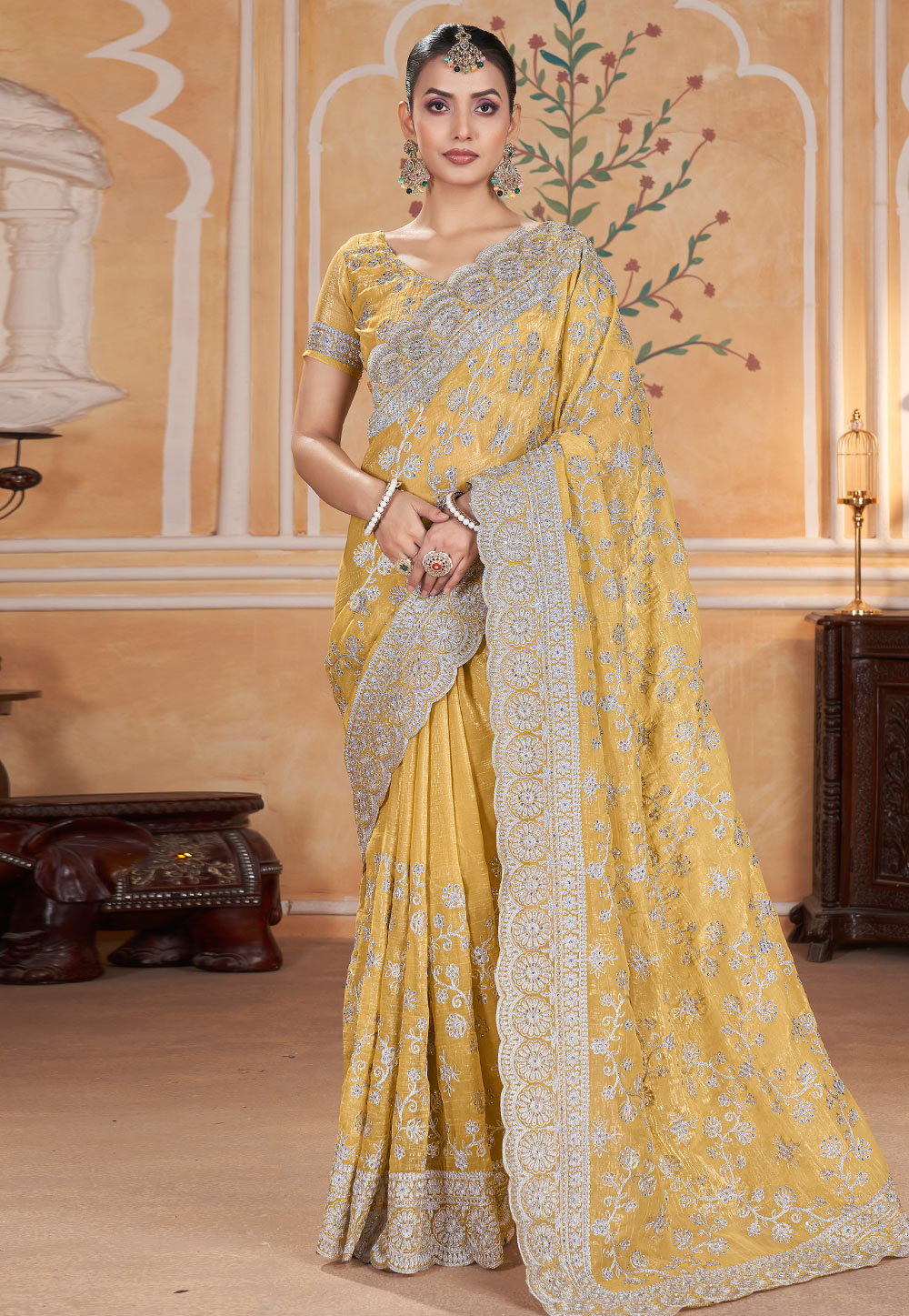 Yellow Silk Saree With Blouse 309409
