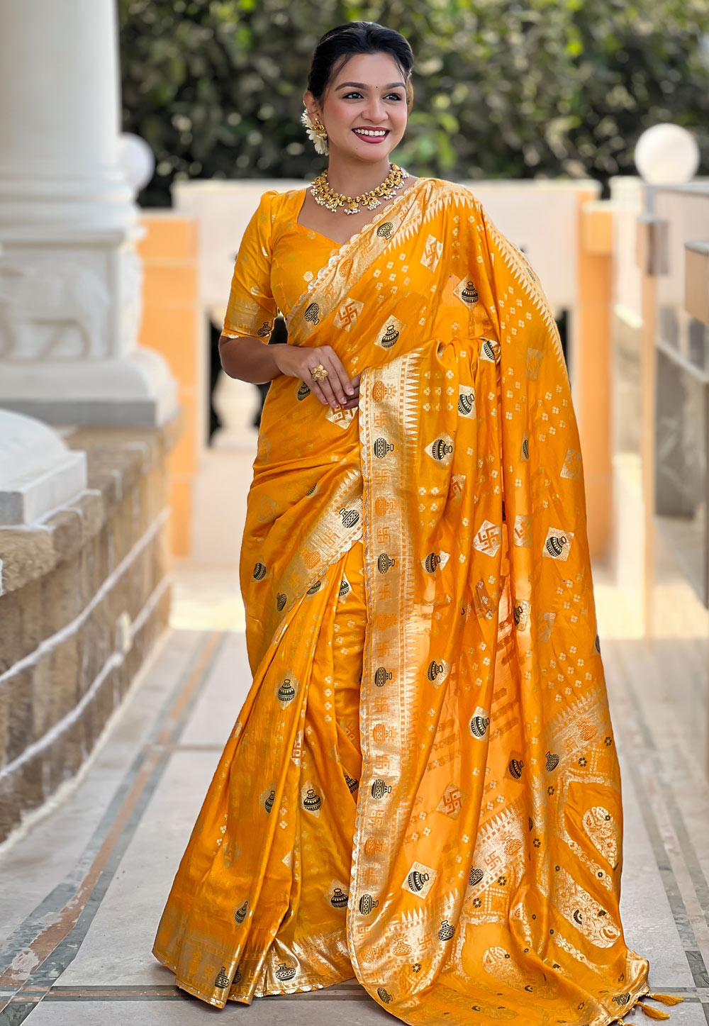 Yellow Silk Saree With Blouse 310690