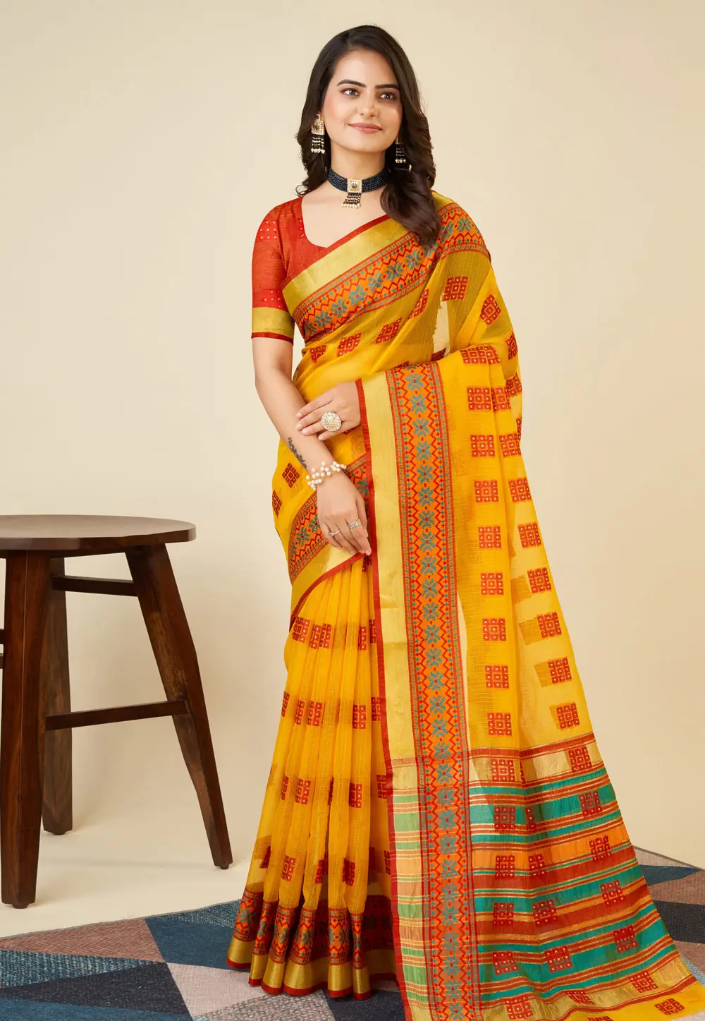 Yellow Silk Saree With Blouse 296358