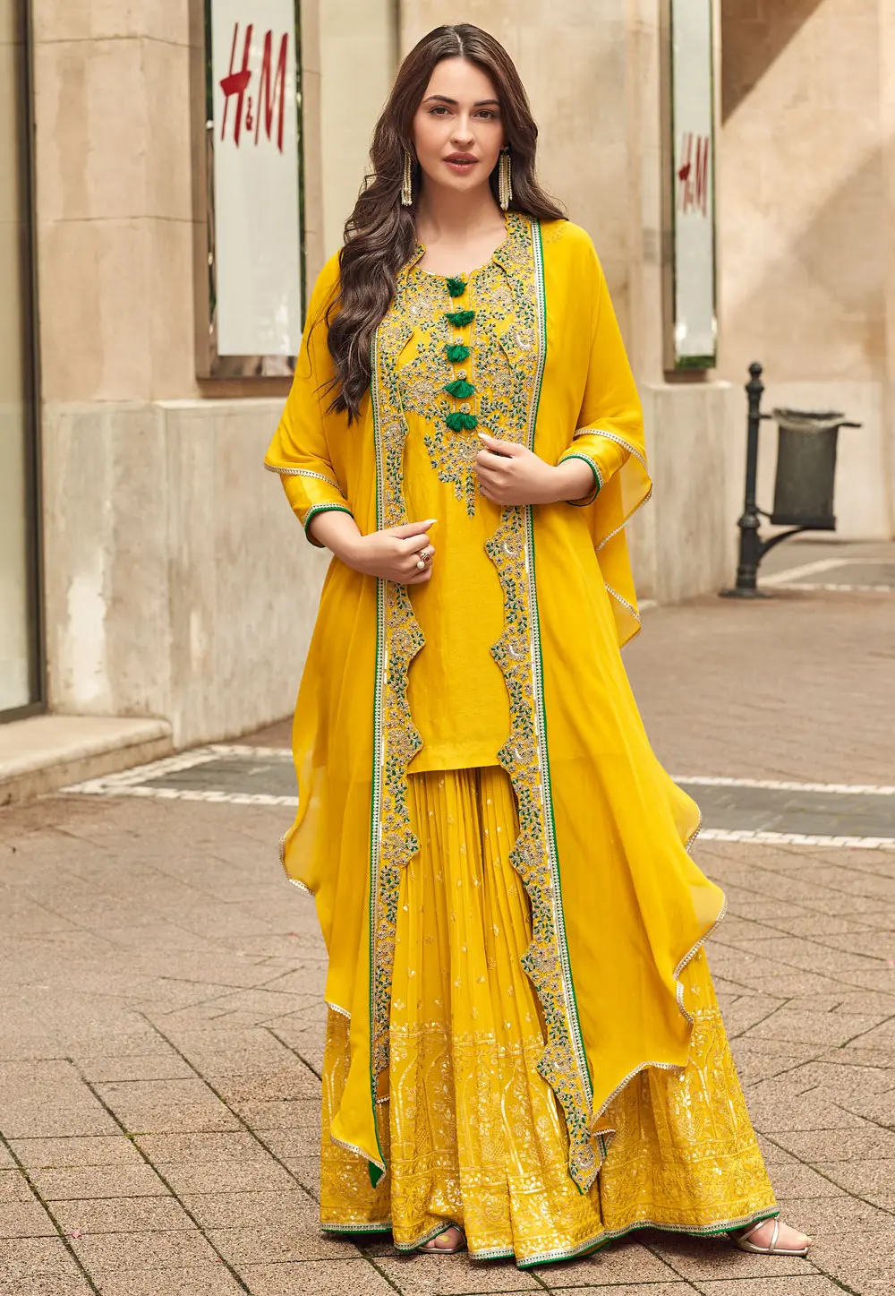 Yellow Silk Sharara Suit 302342