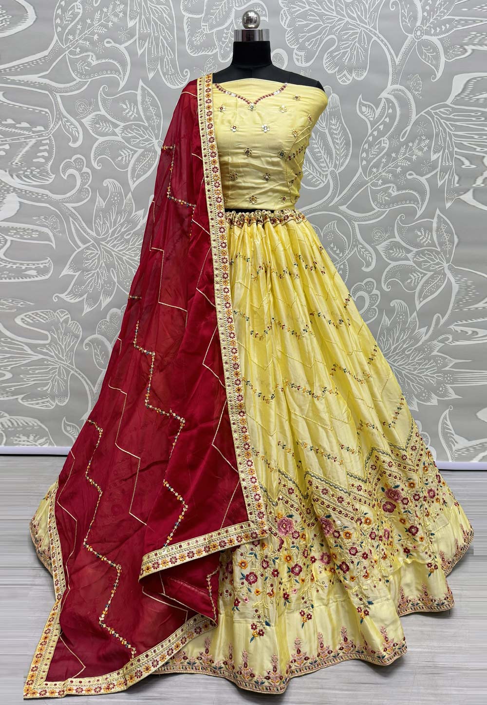 Yellow Silk Wedding Lehenga Choli 285544