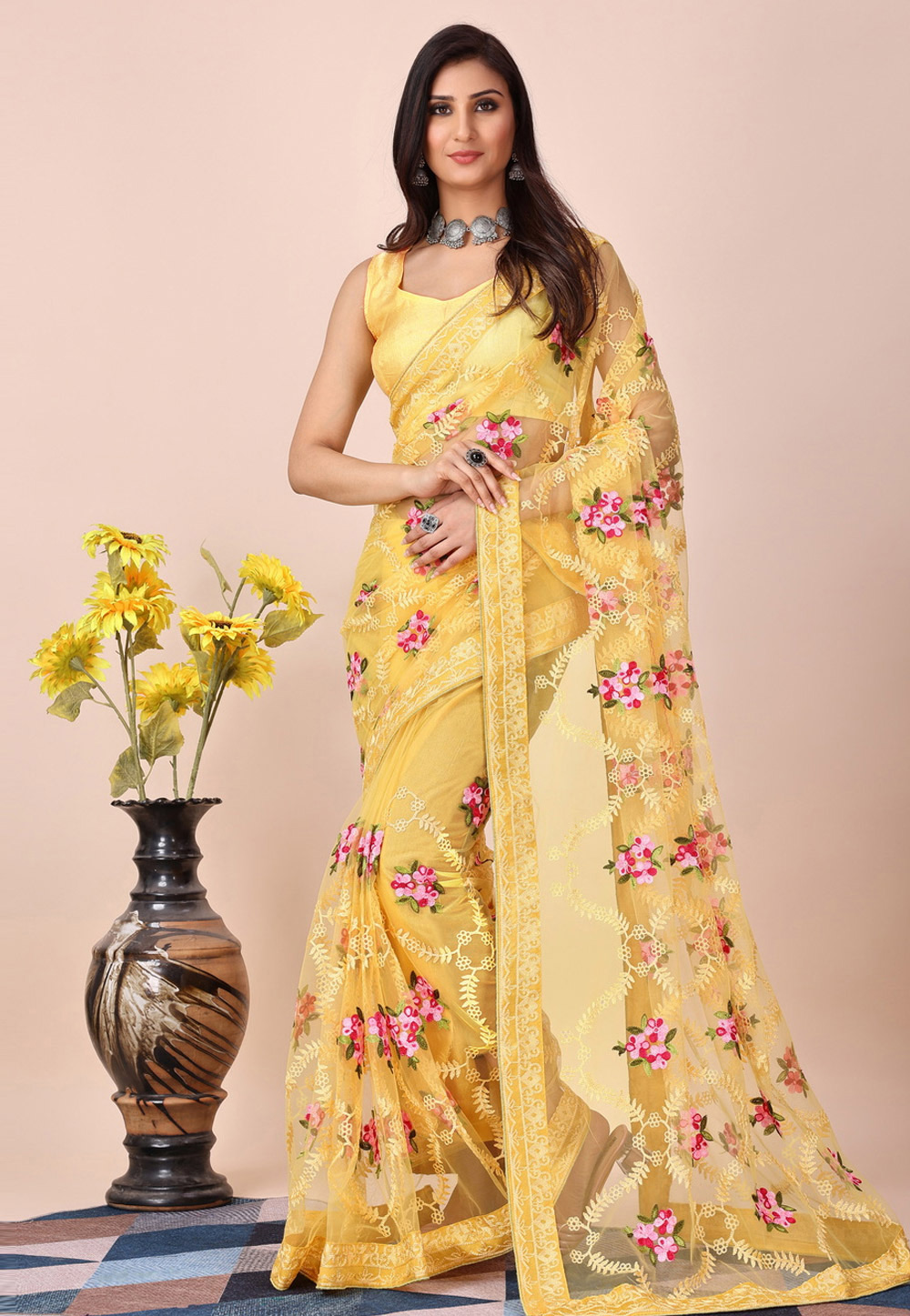 Yellow Soft Net Saree With Blouse 280289