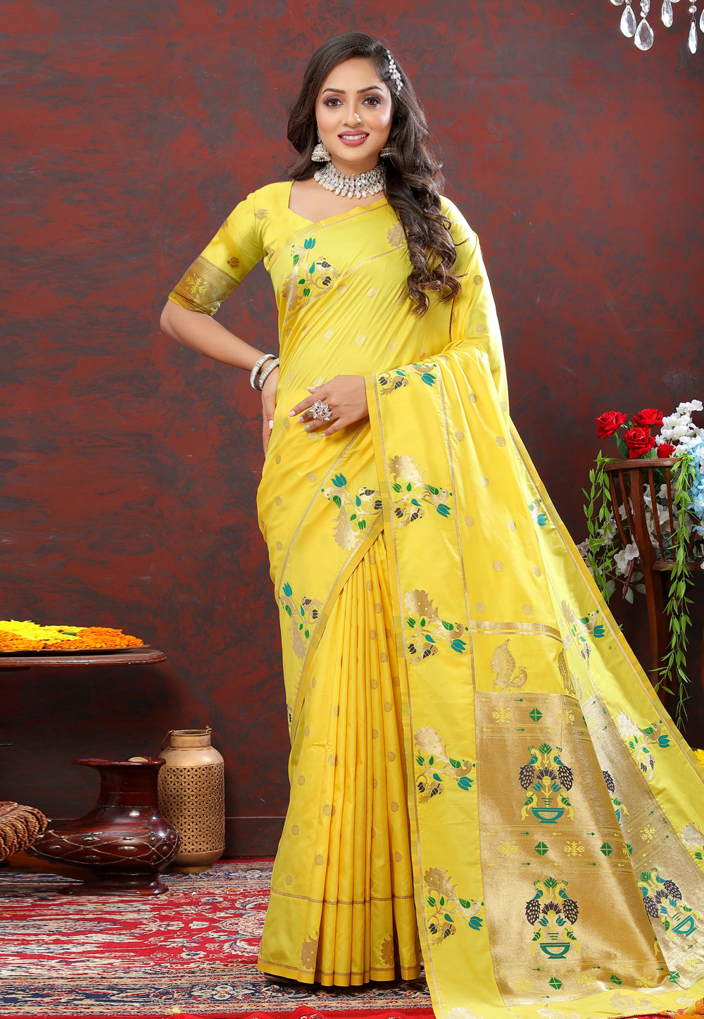 Yellow Soft Silk Paithani Saree 279579