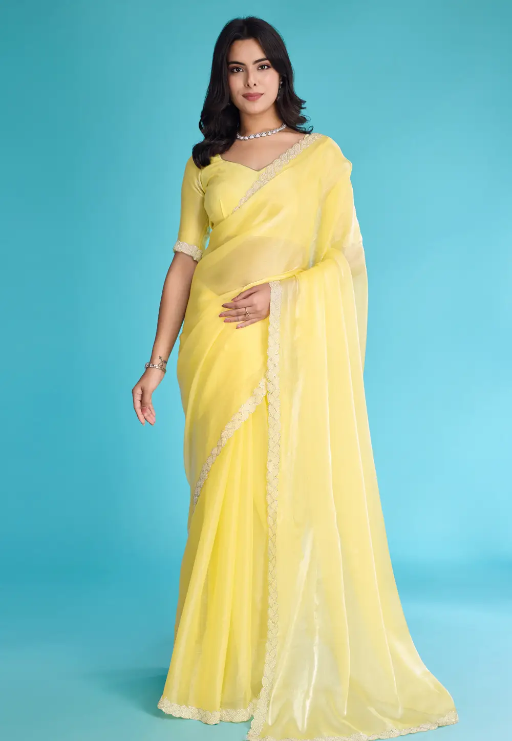 Yellow Tissue Light Weight Saree 295311