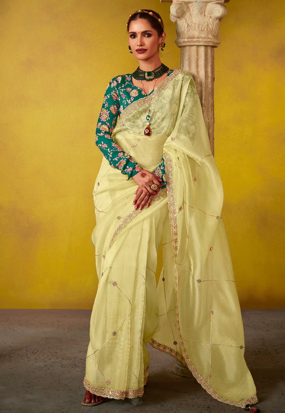 Yellow Tissue Saree With Blouse 302859