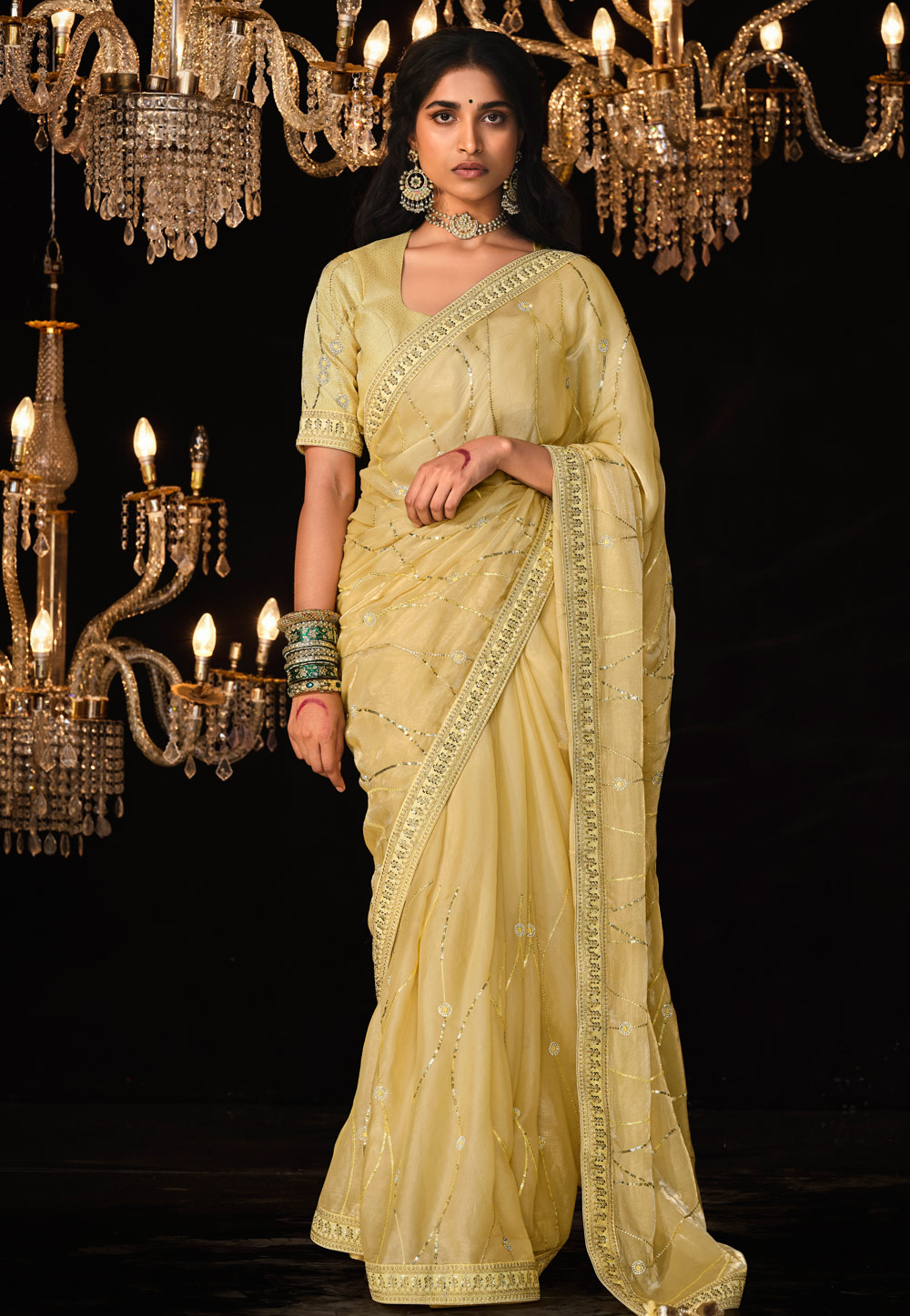 Yellow Tissue Saree With Blouse 285690
