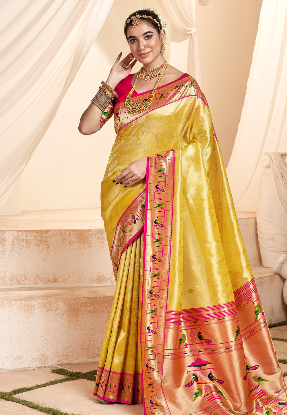 Yellow Tissue Silk Paithani Saree 284614