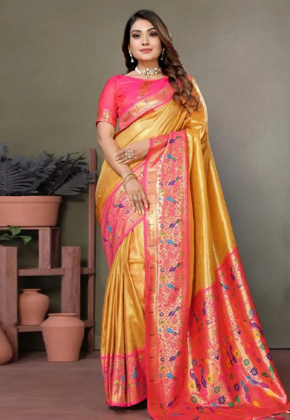 Yellow Tissue Silk Paithani Saree 302002