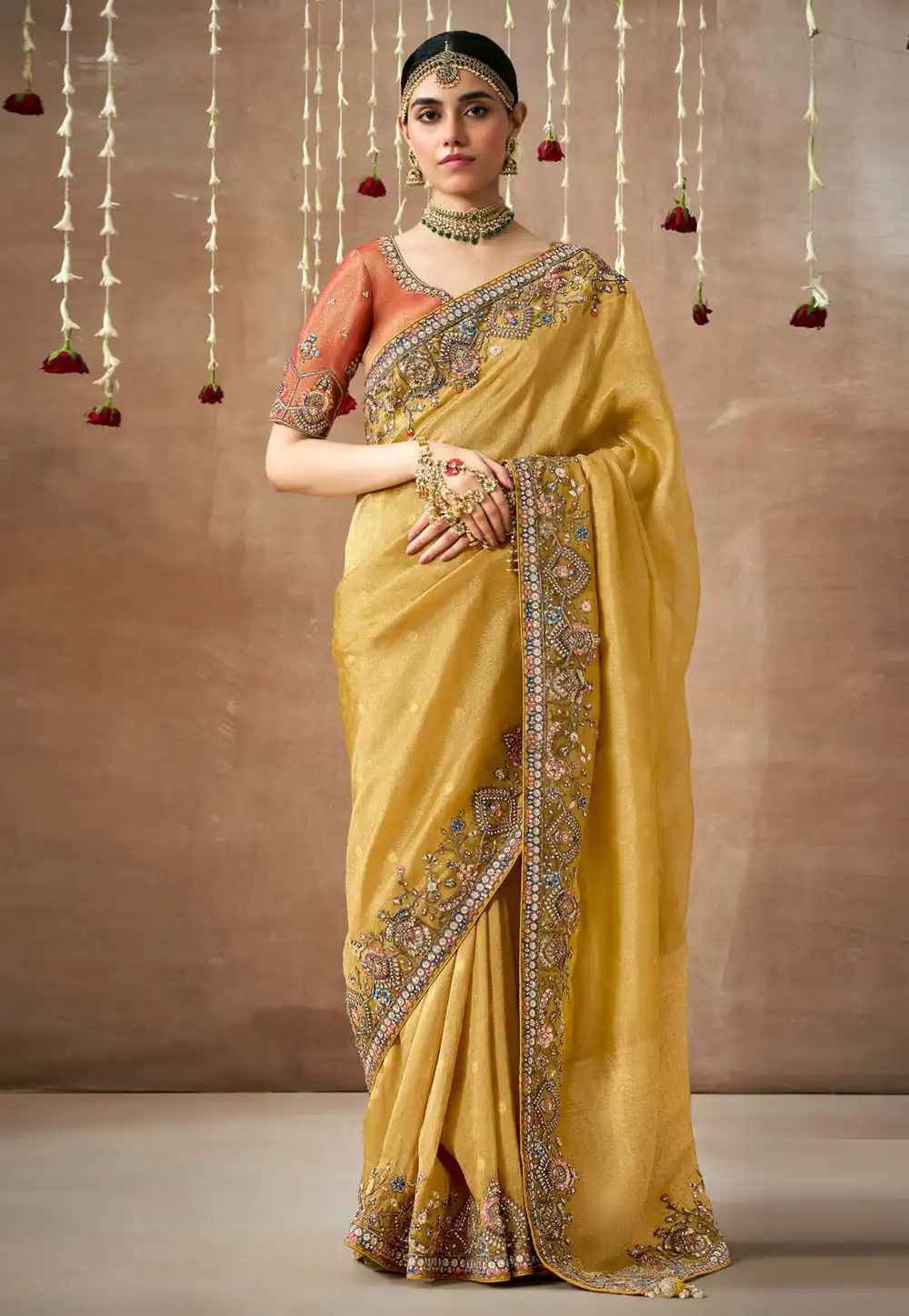 Yellow Tissue Silk Saree With Blouse 295070