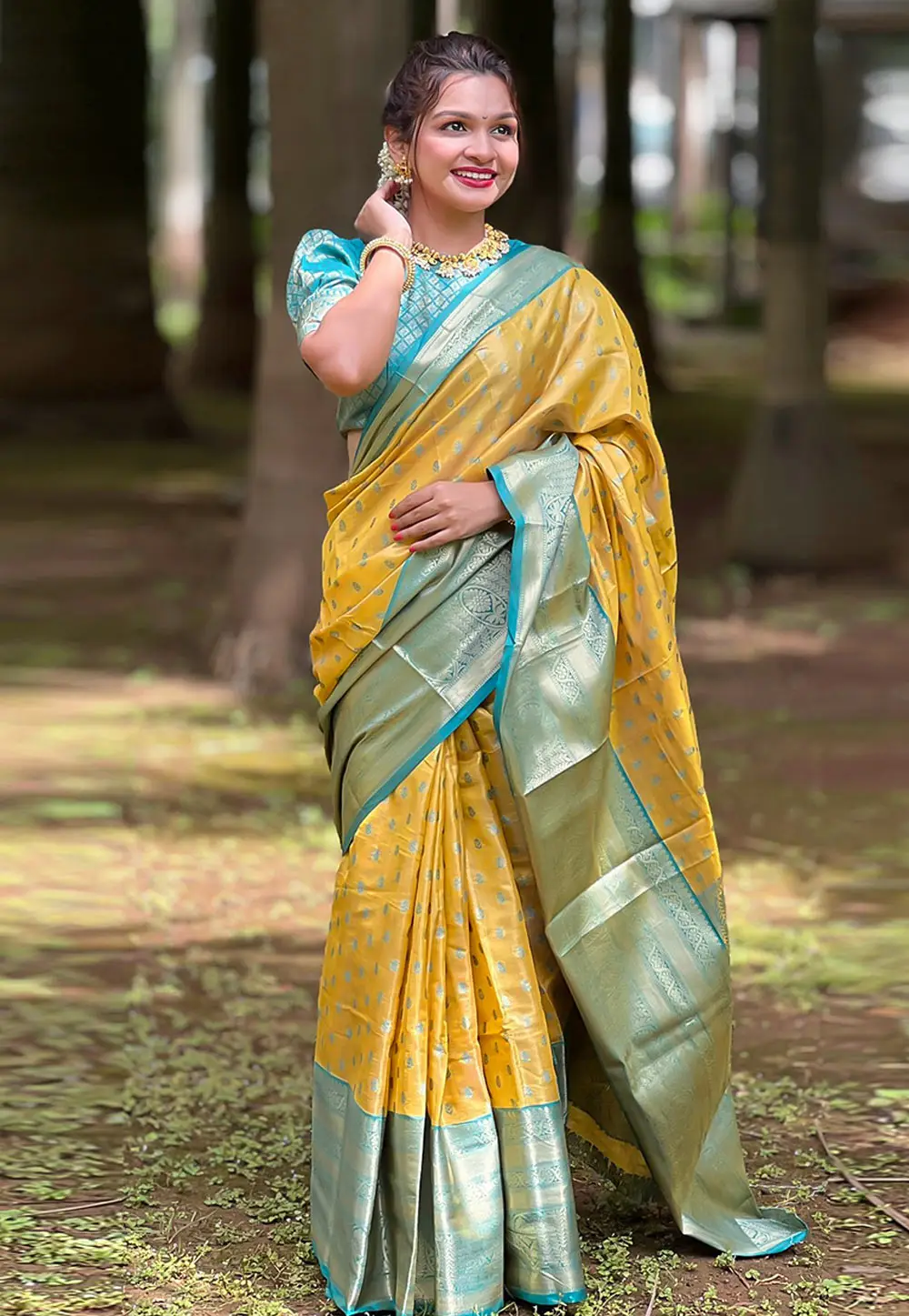 Yellow Tissue Silk Saree With Blouse 295656