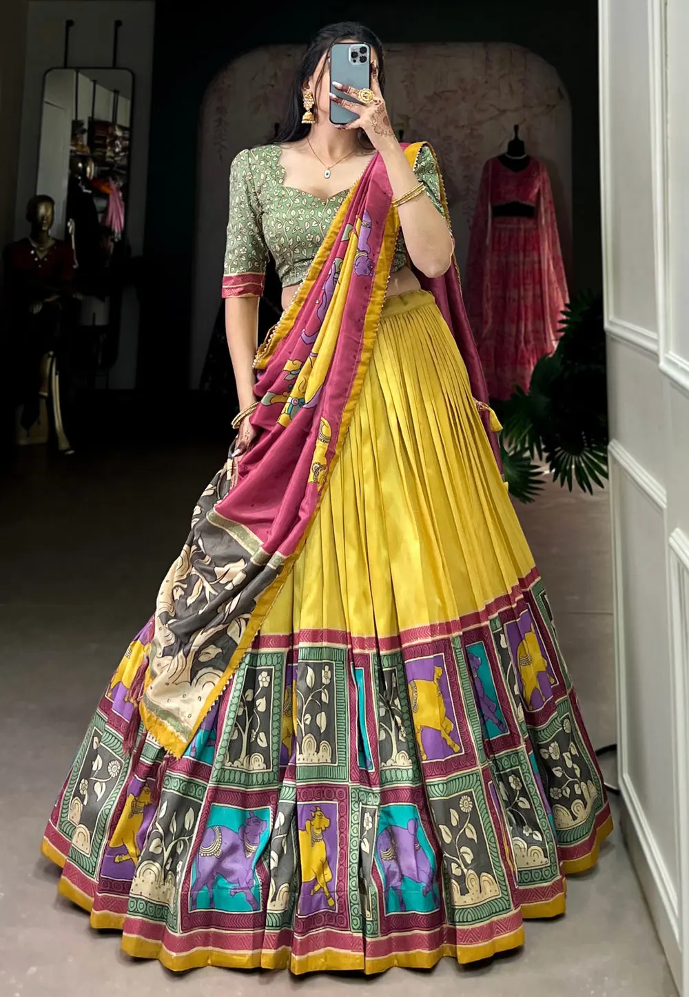 Yellow Tussar Silk Lehenga Choli 302035