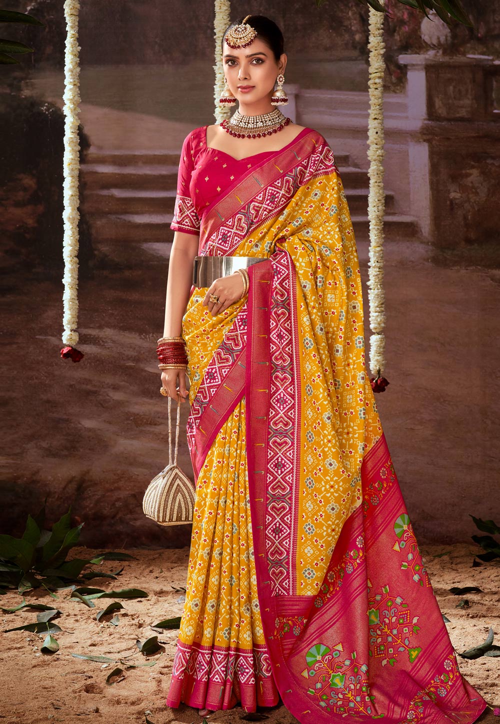 Yellow Tussar Silk Patola Saree 286368