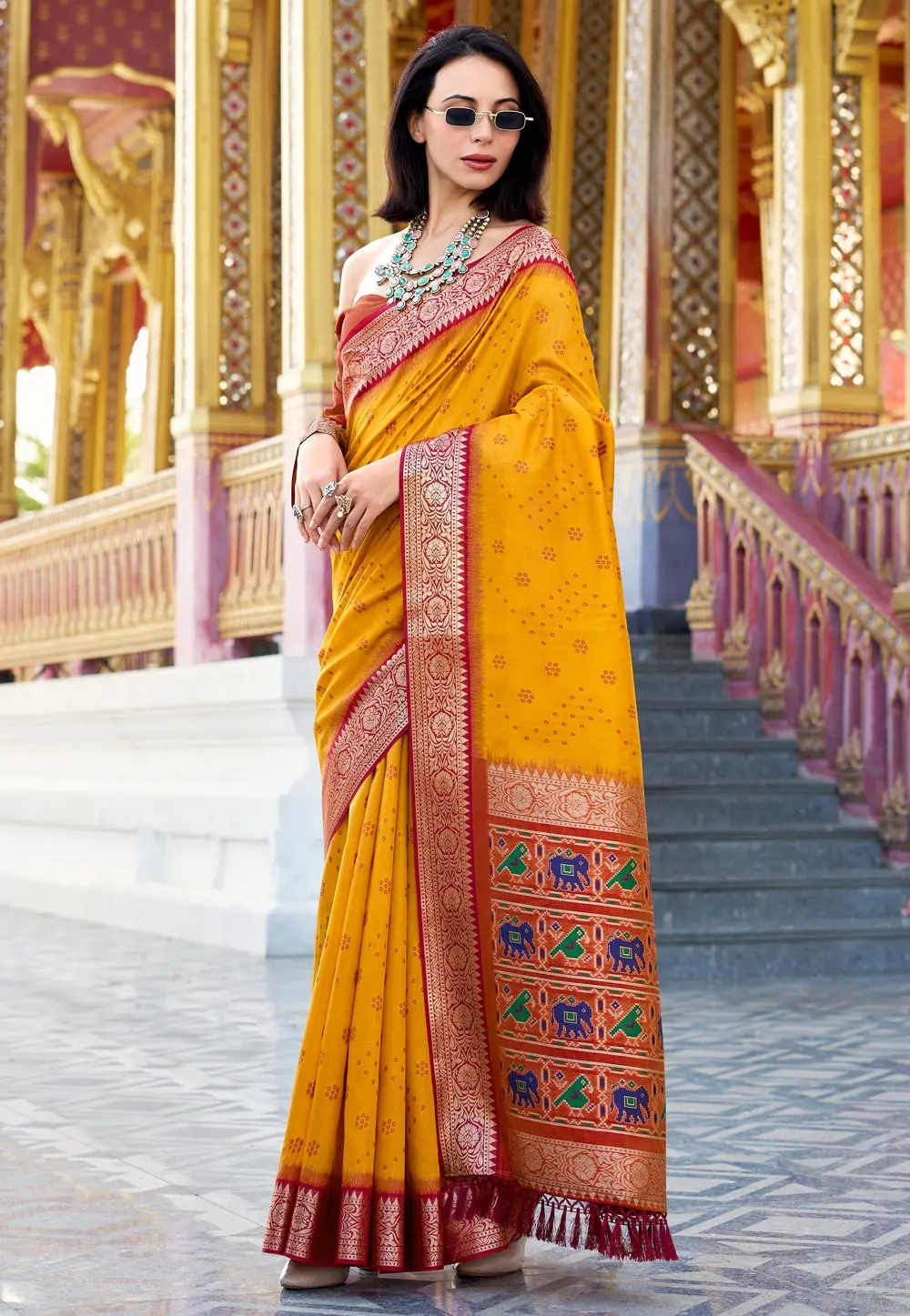 Yellow Tussar Silk Saree With Blouse 301260