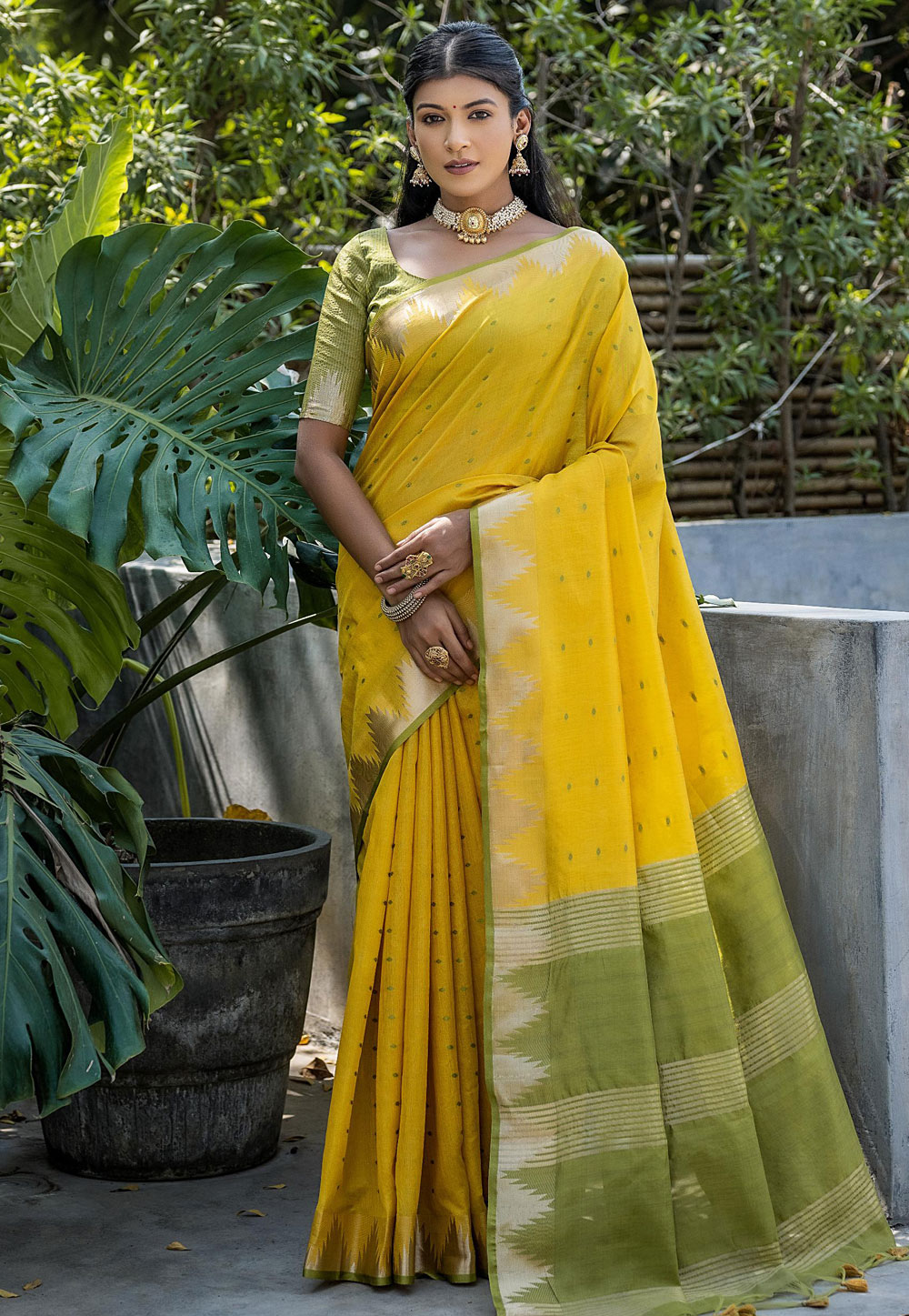 Yellow Tussar Silk Saree With Blouse 281979