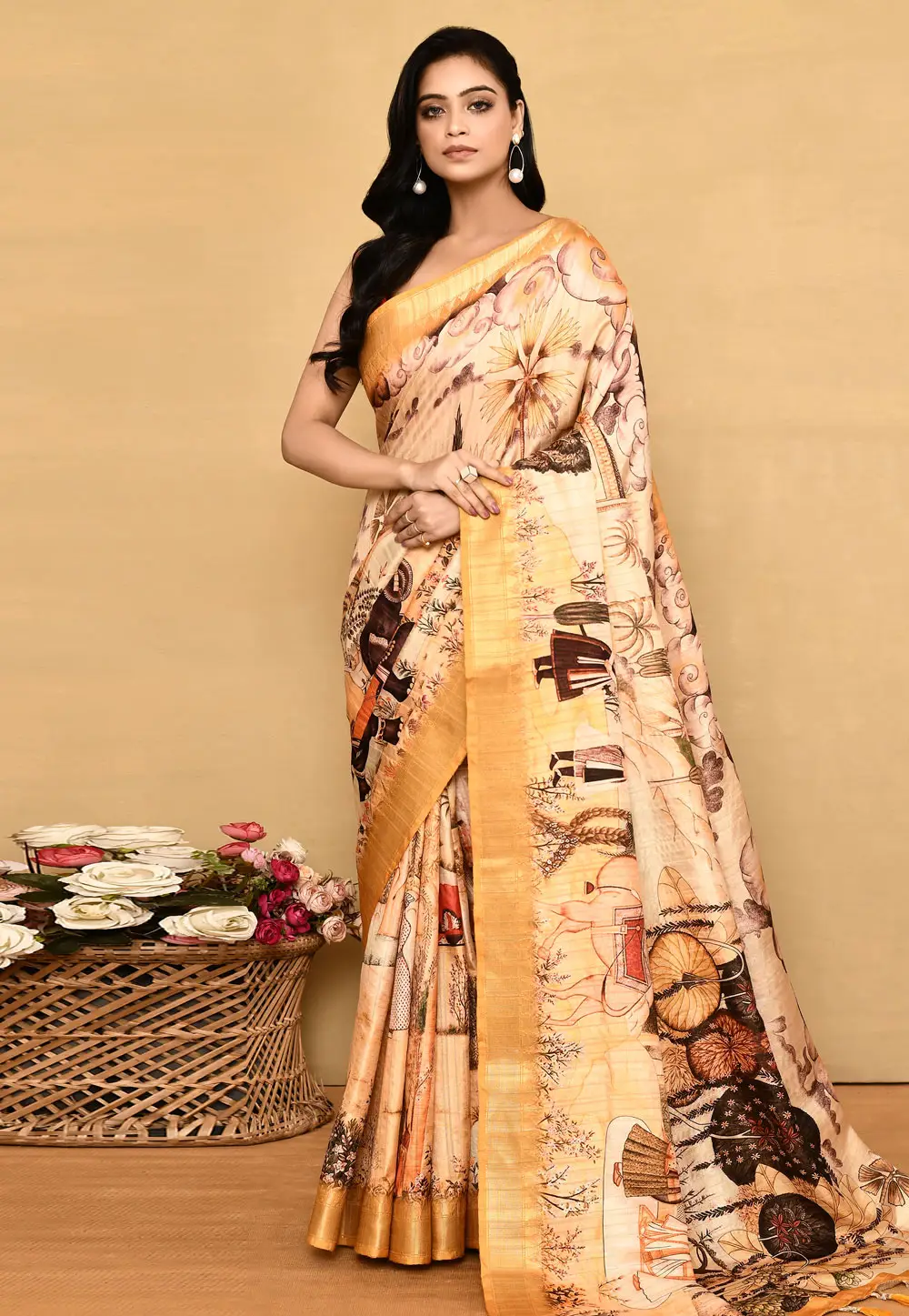 Yellow Tussar Silk Saree With Blouse 296299