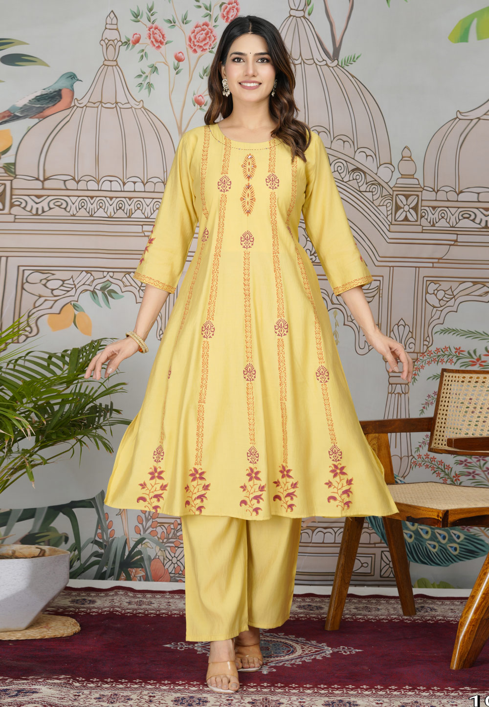 Yellow Viscose Kurta Set With Pent 309093