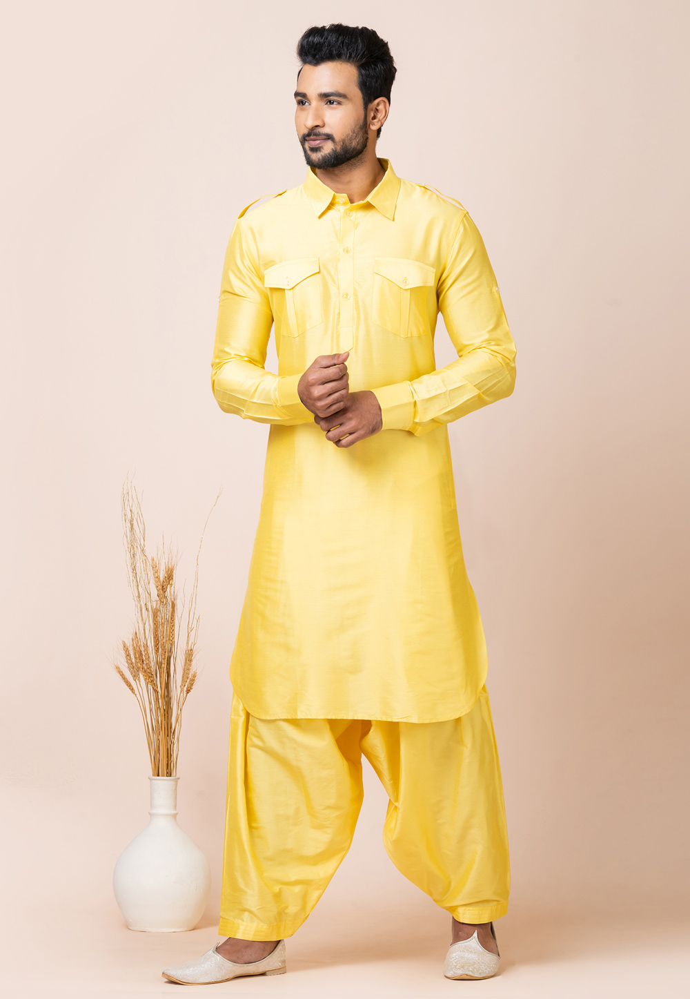 Yellow Viscose Pathani Suit 286245