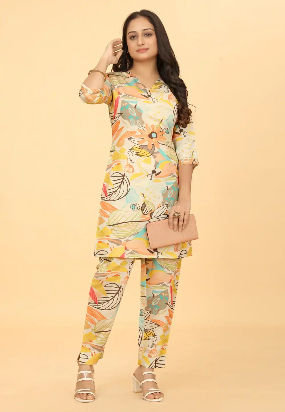 Yellow Viscose Printed Co-Ords Set 288163