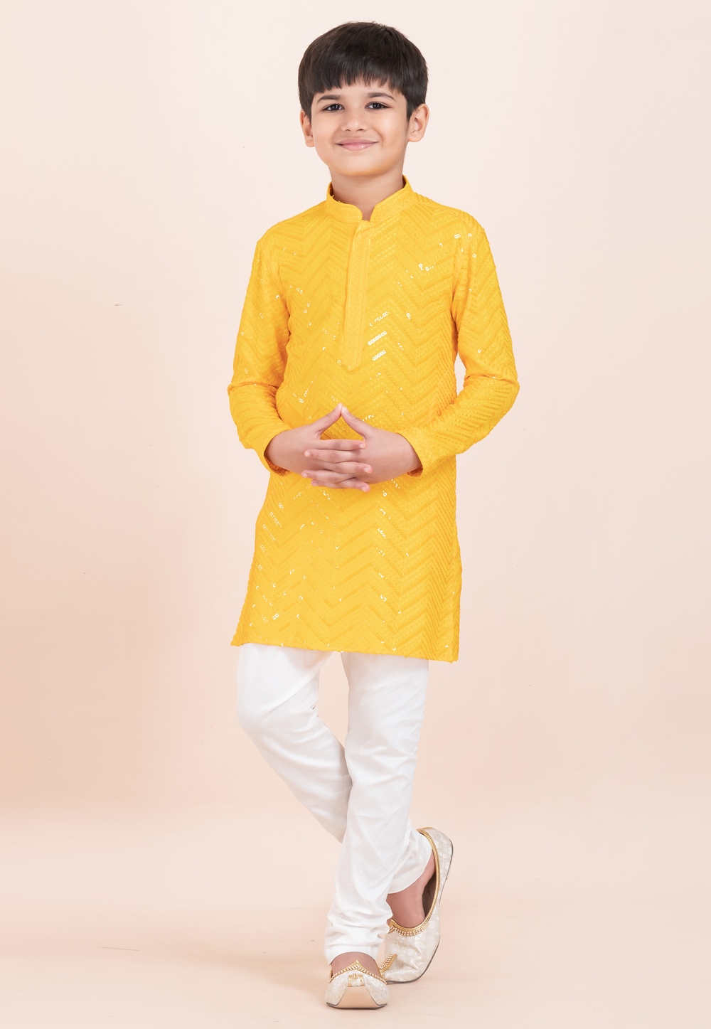 Yellow Viscose Rayon Kids Kurta Pajama 304809