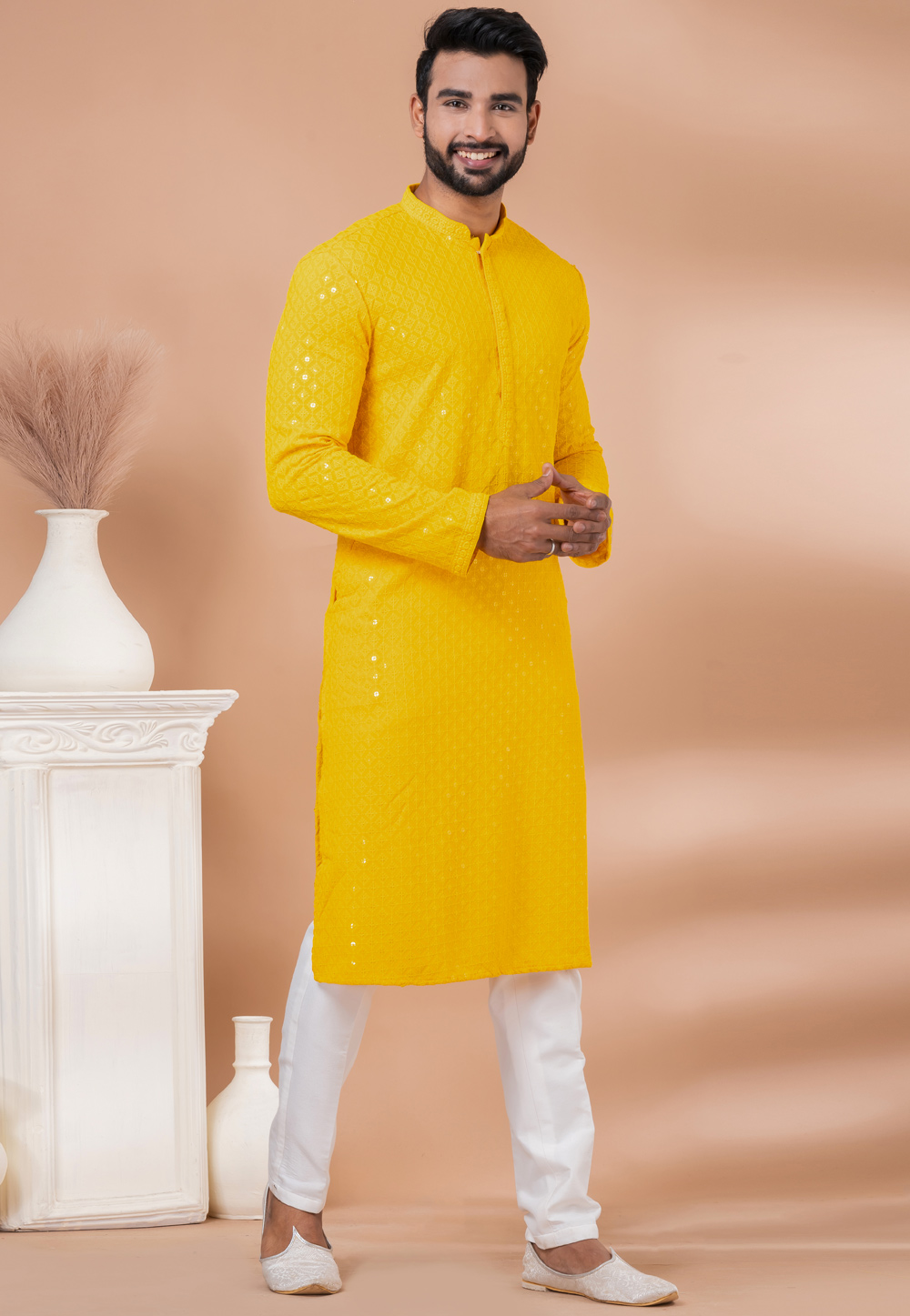 Yellow Viscose Rayon Kurta Pajama 282605