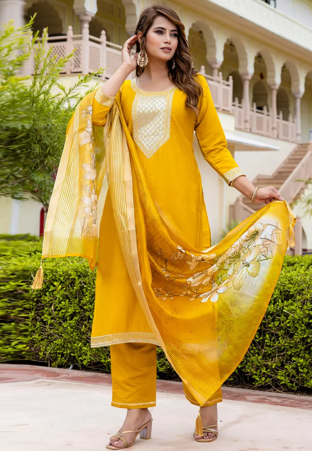 Yellow Viscose Rayon Readymade Pakistani Suit 297548