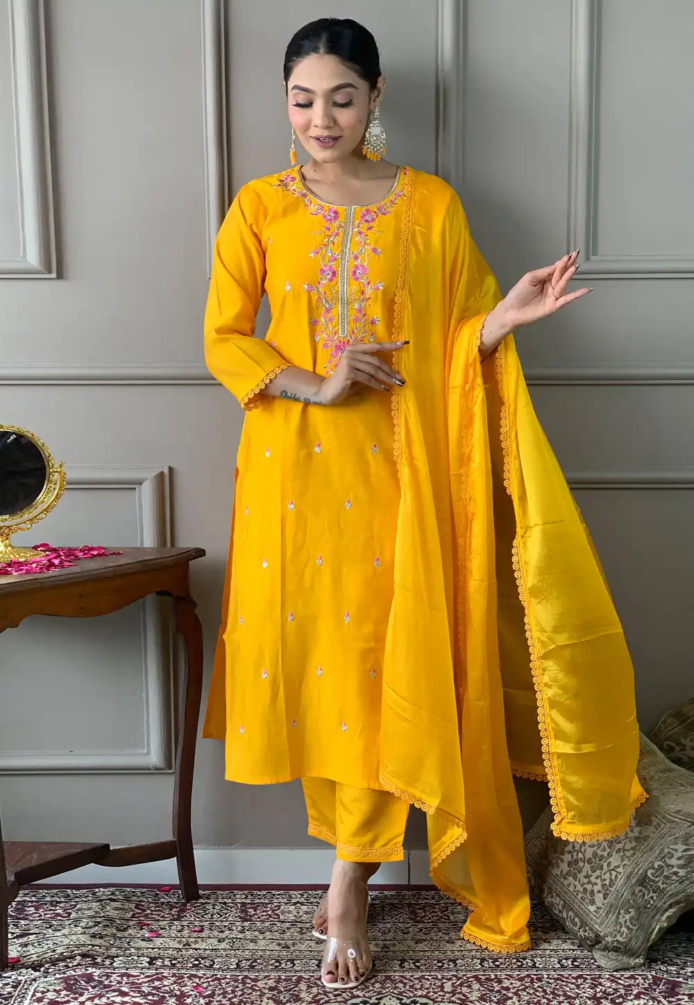 Yellow Viscose Readymade Pakistani Suit 293239