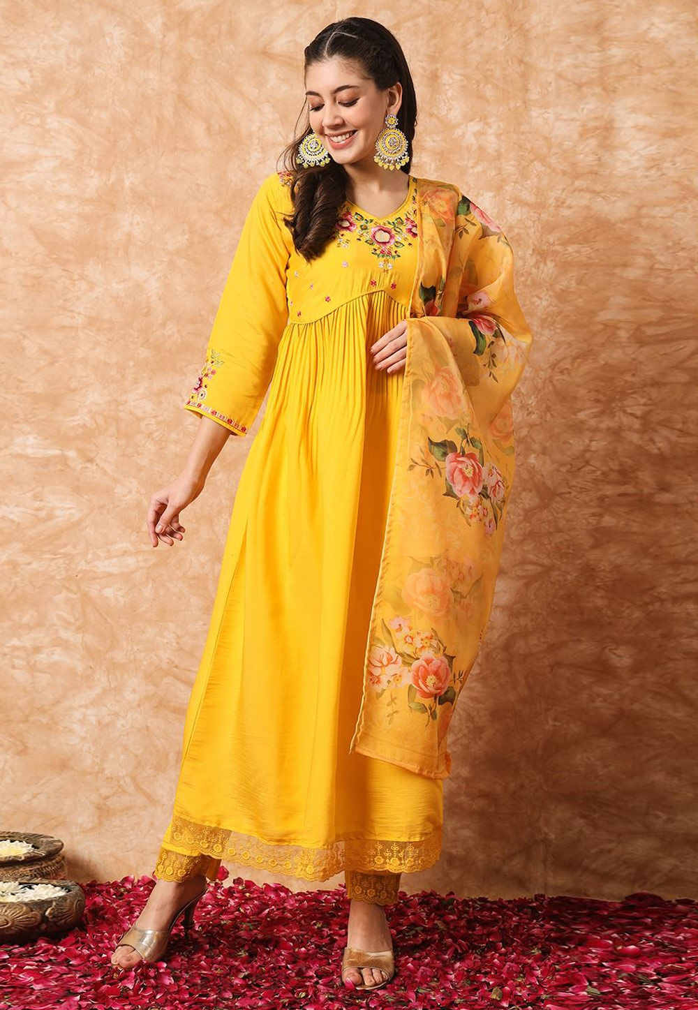Yellow Viscose Readymade Pakistani Suit 279877