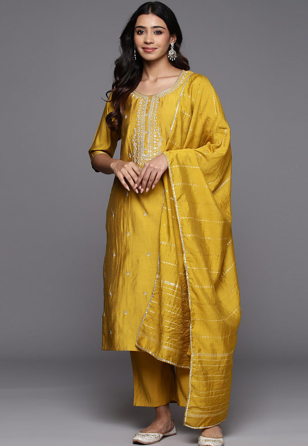 Yellow Viscose Readymade Pakistani Suit 309478