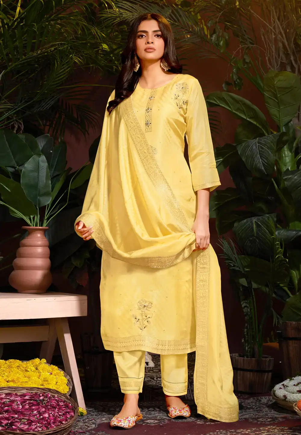 Yellow Viscose Readymade Pakistani Suit 288143