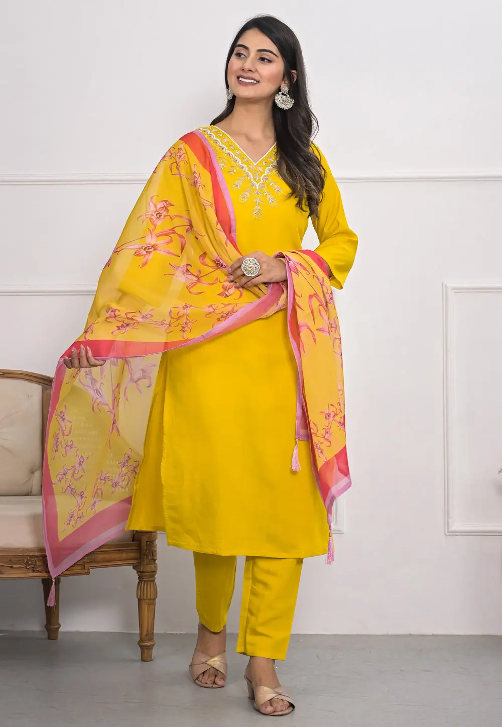 Yellow Viscose Readymade Pakistani Suit 298382