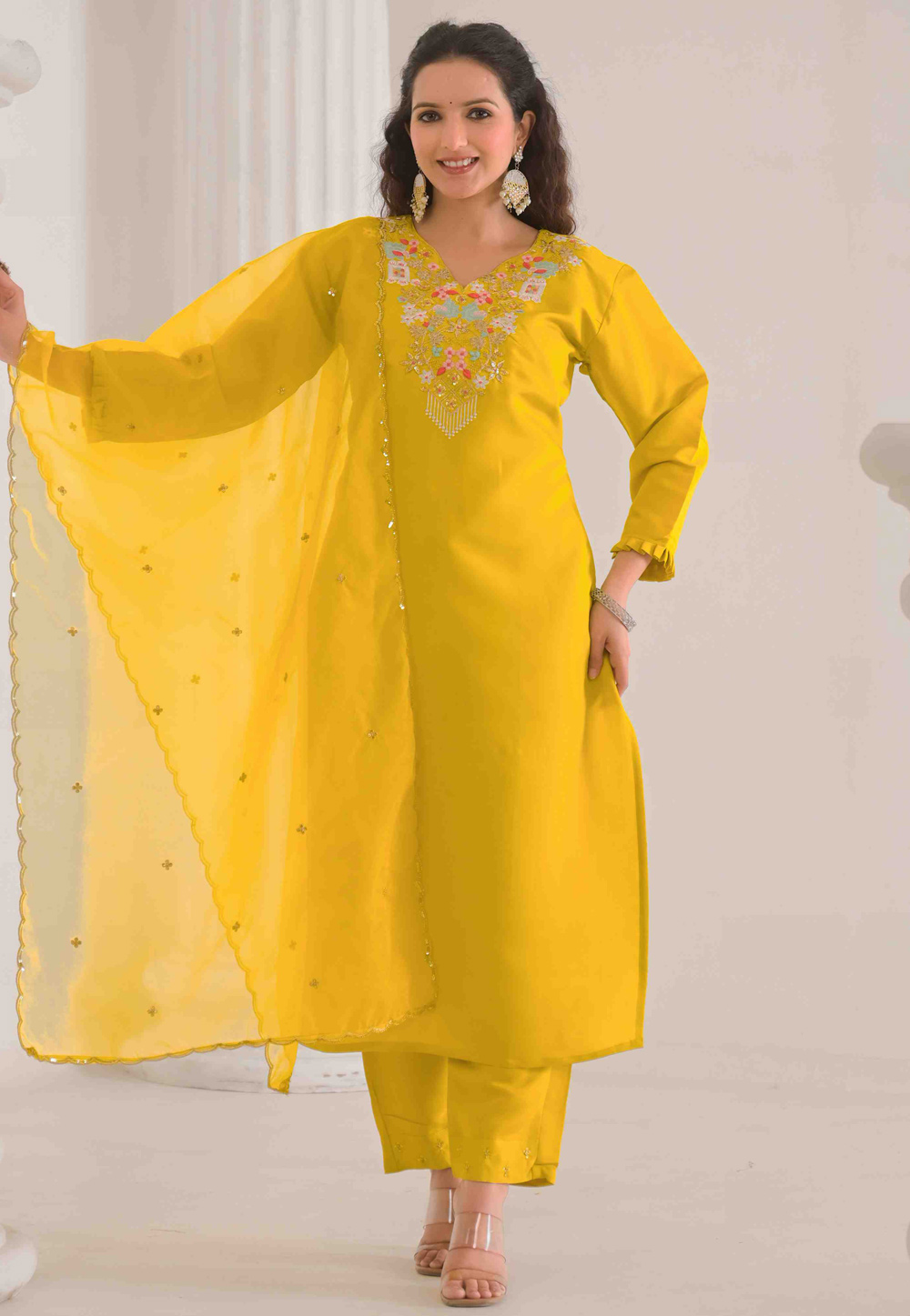 Yellow Viscose Readymade Pakistani Suit 306280