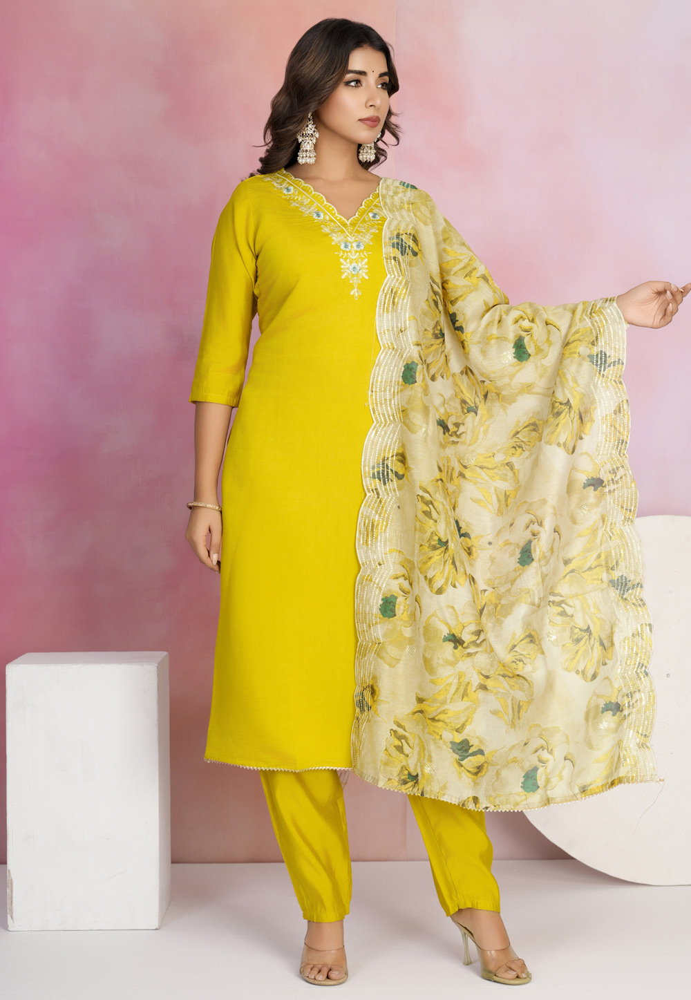 Yellow Viscose Readymade Pakistani Suit 311070
