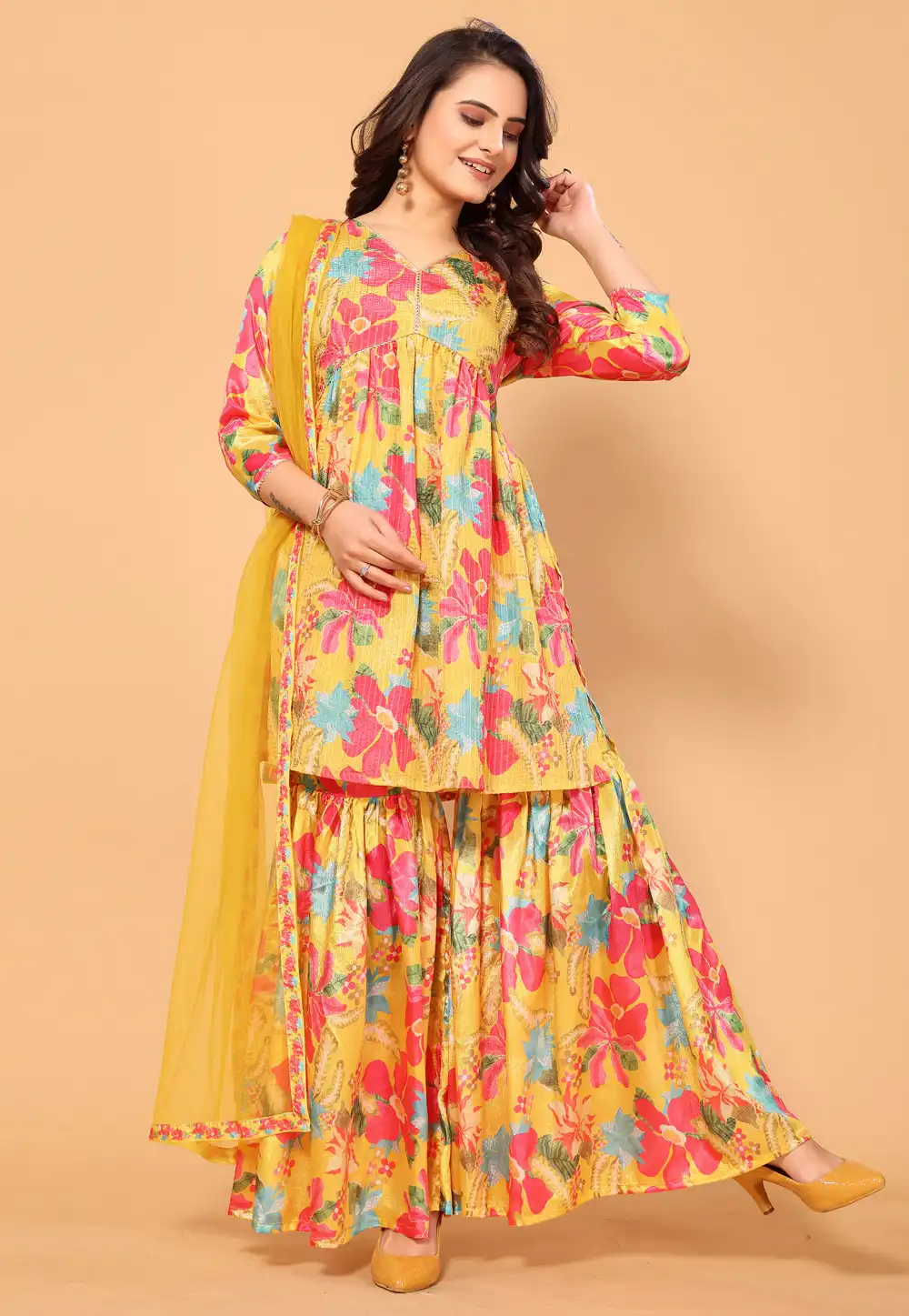 Yellow Viscose Readymade Sharara Suit 288951