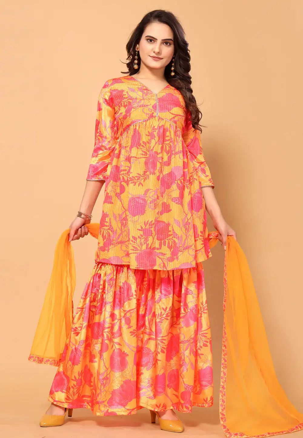 Yellow Viscose Readymade Sharara Suit 288953