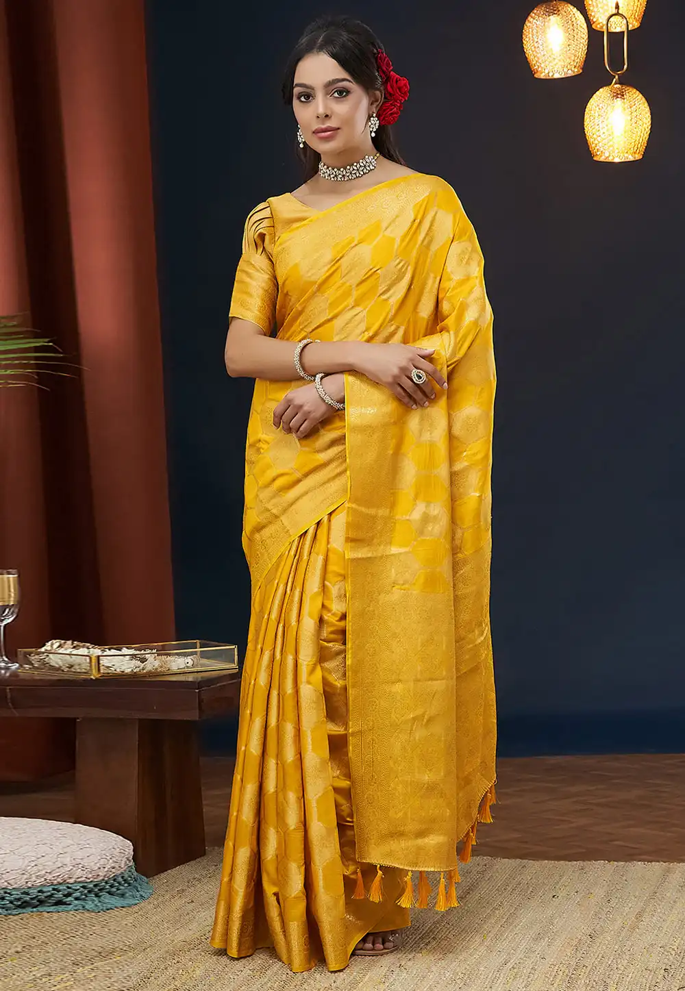 Yellow Viscose Saree With Blouse 294678