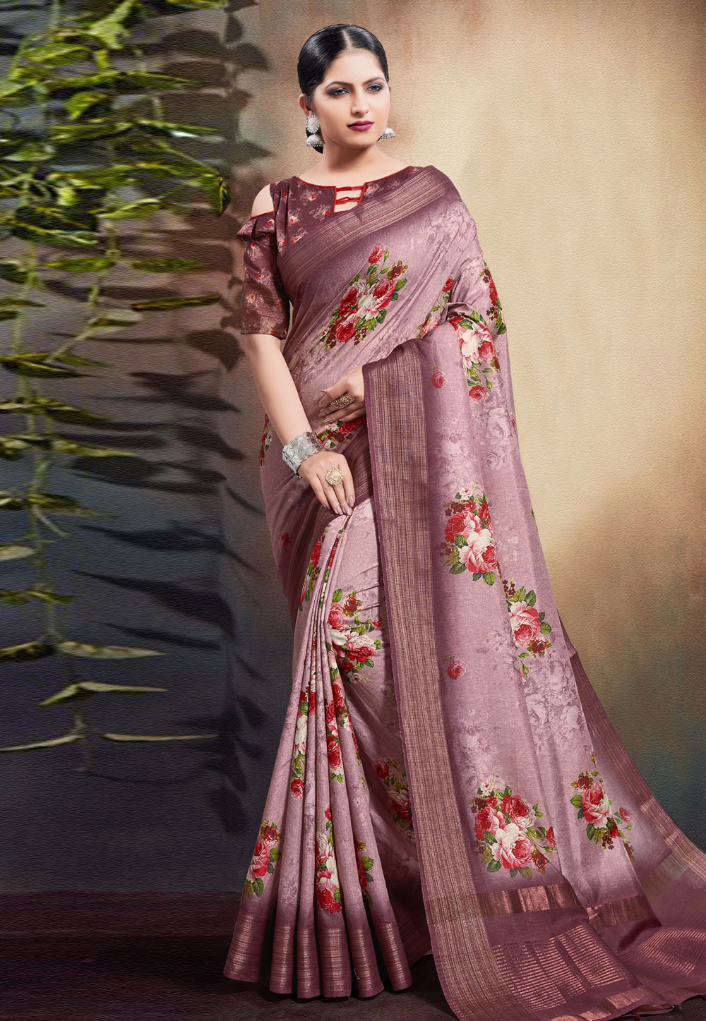 Pink Cotton Printed Saree With Blouse 209193