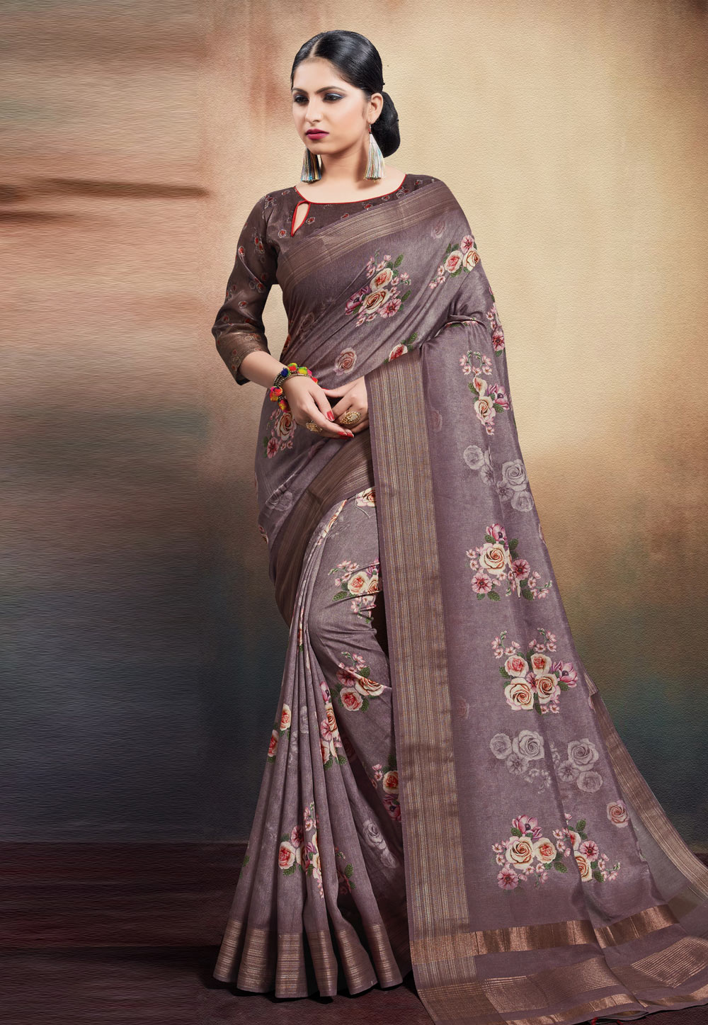 Light Purple Cotton Printed Saree With Blouse 209197