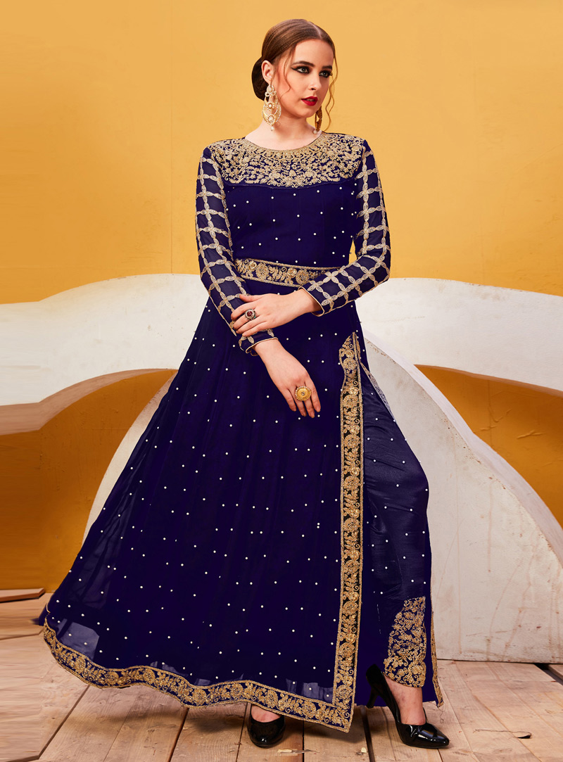 Blue Georgette Pakistani Style Suit 146603